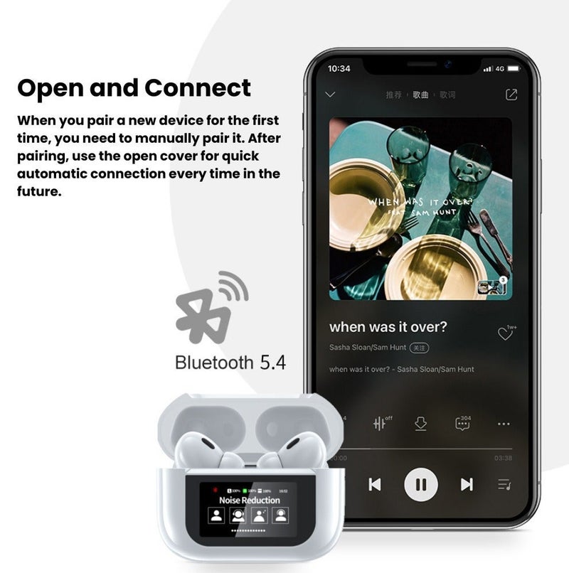 RENON Pulse True Wireless Earbuds, Touch Screen Digital Case, ANC+ENC Dual Noise Cancelling Bluetooth 5.4 Headphones with 36H Battery Life, Spatial Sound, 1.47" Display, IPX4 Waterproof - Image 2